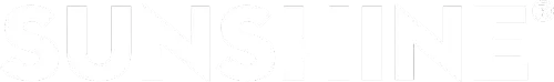 White SUNSHINE logo text on transparent background, brand header graphic for gardening and horticulture products