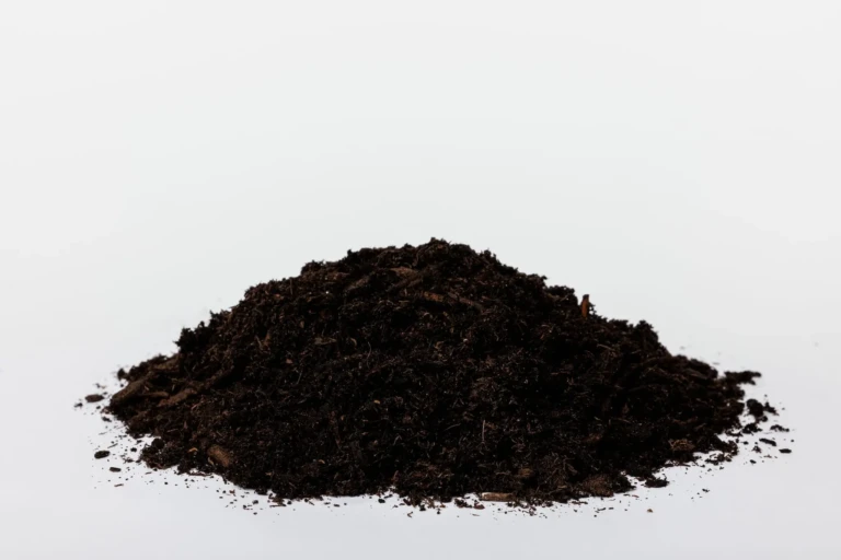 Black Gold Raised Bed premium dark compost soil pile on white background for raised bed gardening and potting mixes